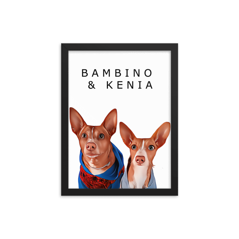 Ilustración de mascota en poster enmarcado